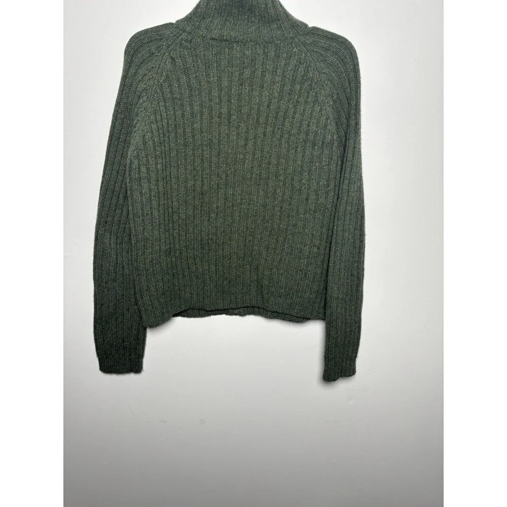 Paul Harris Design Sweater Women L Full Zip Lambs Wool Green Dark Academia